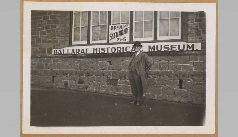 Nathan Spielvogel stands in front of sign that reads 'Ballarat Historic Museum'