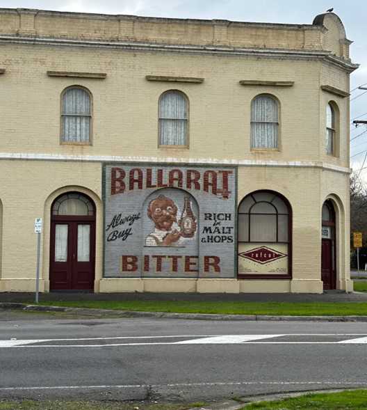 Mural of Ballarat Bertie on the former Prices Grocery shop on the corner of Eyre Street and Ripon Street South. Photo: Louisa Jacks